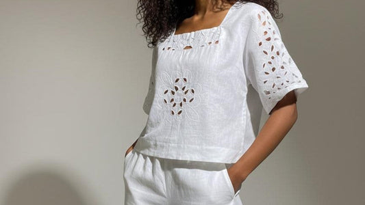 Linen Top and Pants Set Upcycled from Duvet and Tablecloth