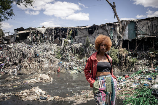 Janet Chemitei wearing OFF CUT Kenya in Gikomba Market, Nairobi Kenya