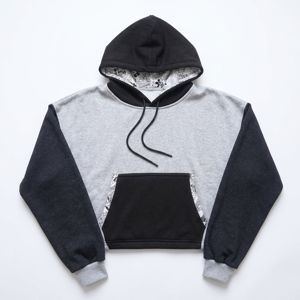 Crop Hoodie Black/Grey