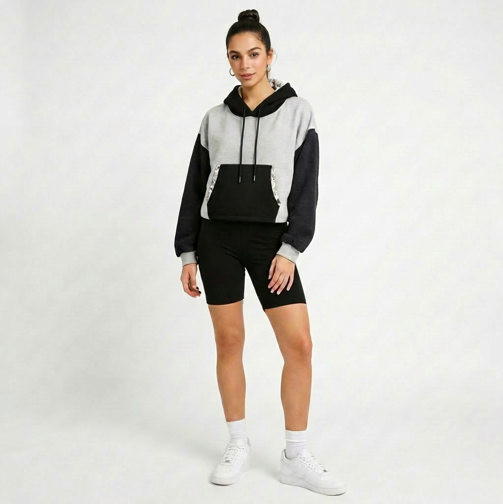 Crop Hoodie Black/Grey